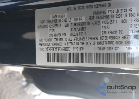 2023 Mazda Cx-5 2.5 S Preferred z USA, uszkodzony, nr VIN JM3KFBCM3P0191013